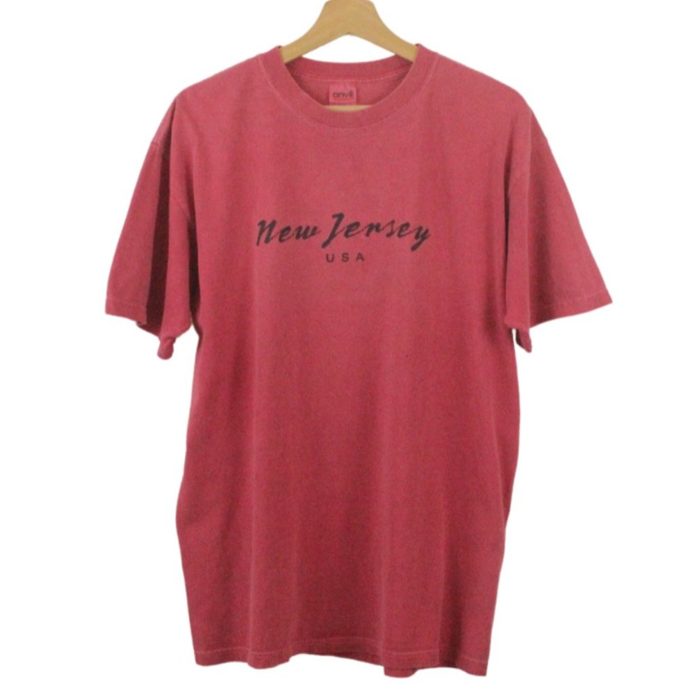 New Jersey USA T-Shirt Burgundy Red Vintage Tee Size Large